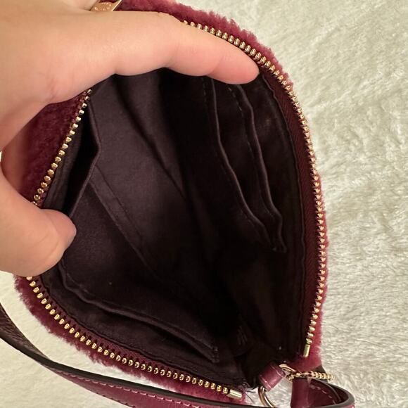Coach Shearling Fur Shoulder Bag Burgundy Wine Leather Mini Y2K Cozy Chic - Picture 6 of 15